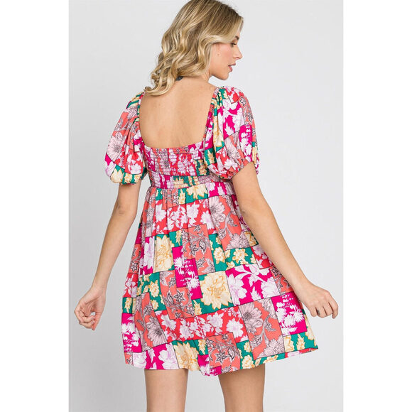 GeeGee Floral Puff Sleeve Mini Dress - Picture 2 of 5